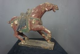 Sculpture in wood, Polychrome Horse, India H40x50