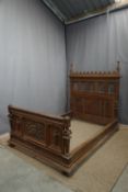 Neo-gothic bed in Oak H172x155x210
