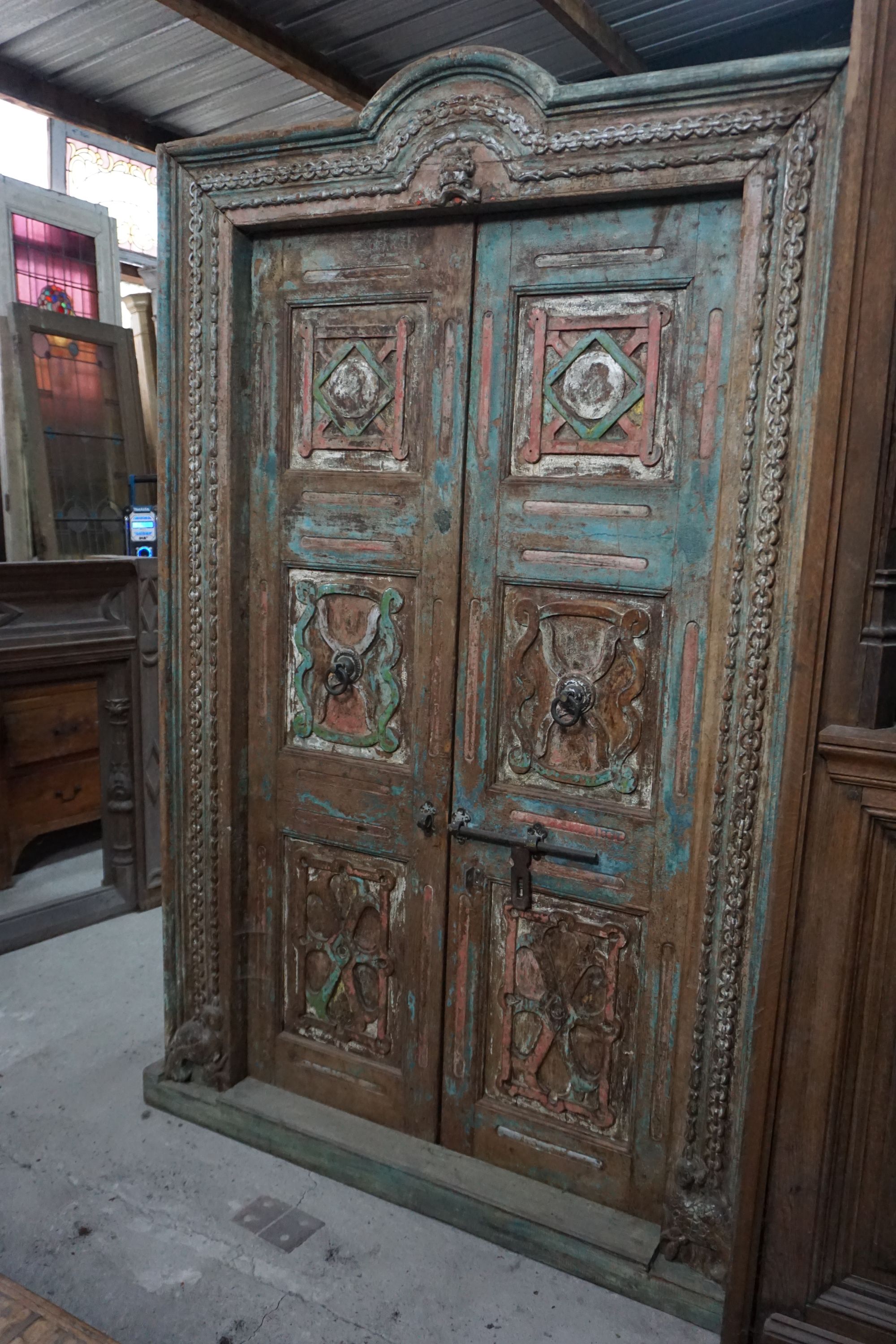 Double door / temple door in wood, Polychrome H218X133 - Image 2 of 3