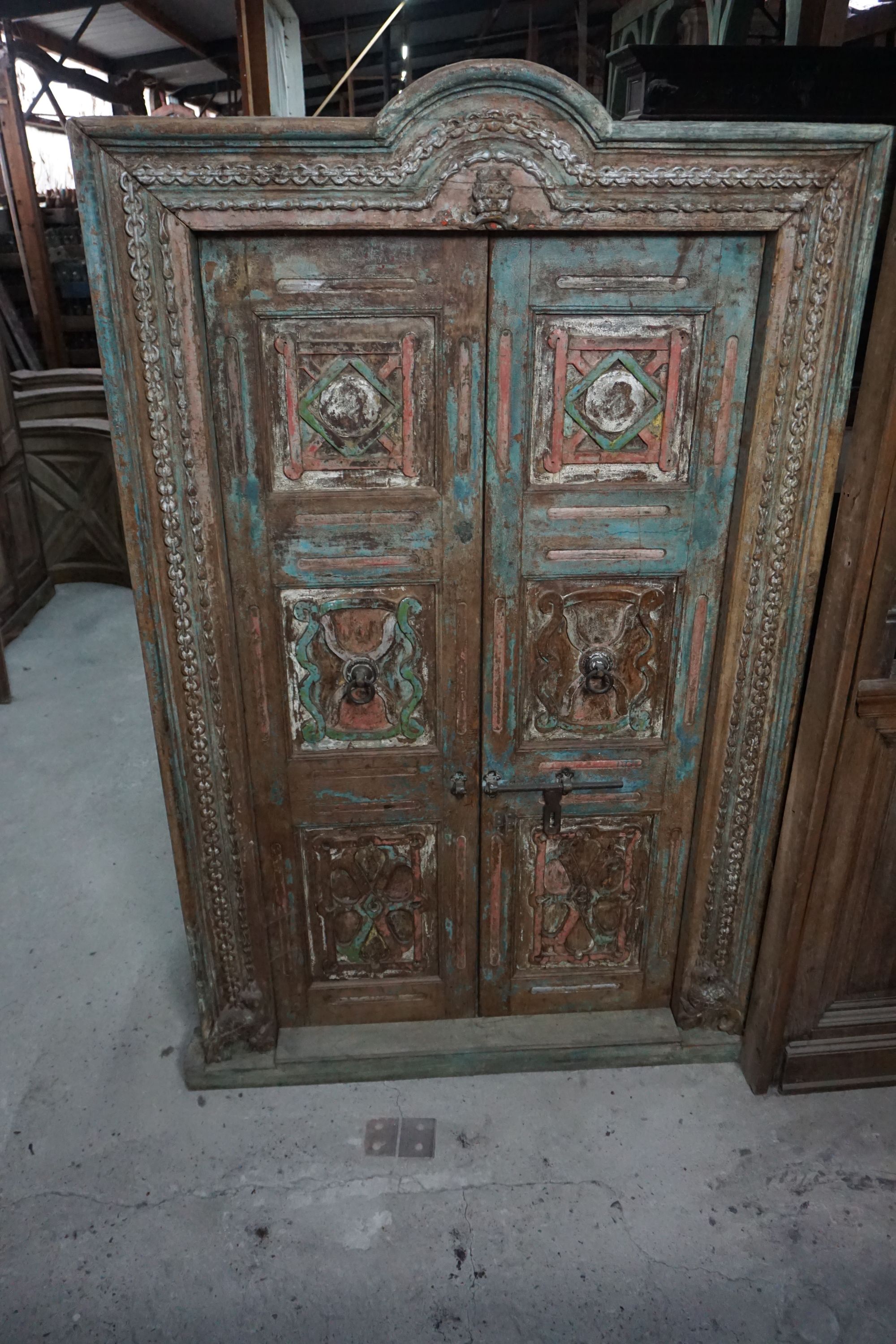 Double door / temple door in wood, Polychrome H218X133 - Image 3 of 3