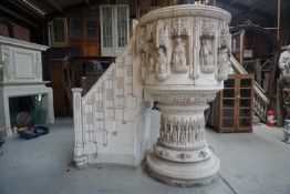 Neo gothic, exceptional decorated pulpit in white stone H240x250x180