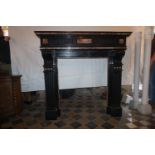 Fireplace in black marble from Mazy with inserts of brown marble 19th H142x145x57