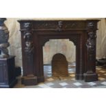 Fireplace in wood with kariatides, 19th H120x150x45