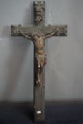 Religious, crucifix in plaster and wood H55