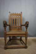 Finely sculpted neo-gotic armchair in wood 19th H120x66