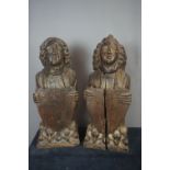 Couple of busts in neo-gothic with coat of arms 19th H64