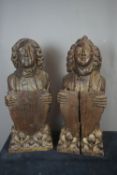 Couple of busts in neo-gothic with coat of arms 19th H64