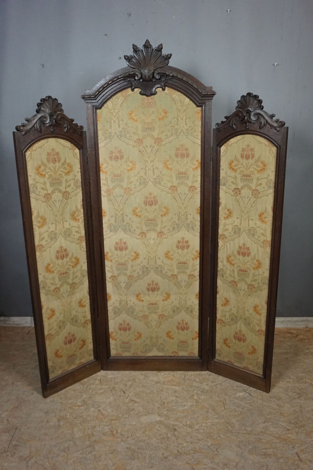 Screen, partition in wood and upholstery 19th H173x130 - Image 2 of 2