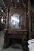 Fireplace with mirror in Oak, Renaissance, 19th H350x190x48