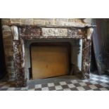 Fireplace in red marble with inserts in white carara marble, 19th H192x168x38