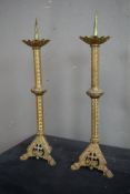 Neo-gothic, couple candlesticks in copper H54