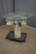 Table composed of a gothic ornament with a glass table top H70x80