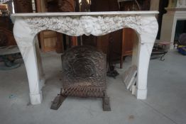 Unusual fireplace in white marble, signed Bedini H136x205x80