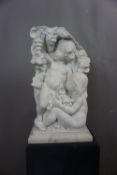 Sculpture in white marble with playing children 20th H50