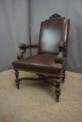 Decorative seat in wood and leather H129x74