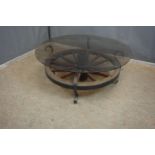 Round table in wood with tabletop in glass H47x115