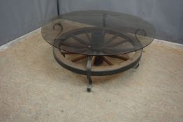 Round table in wood with tabletop in glass H47x115