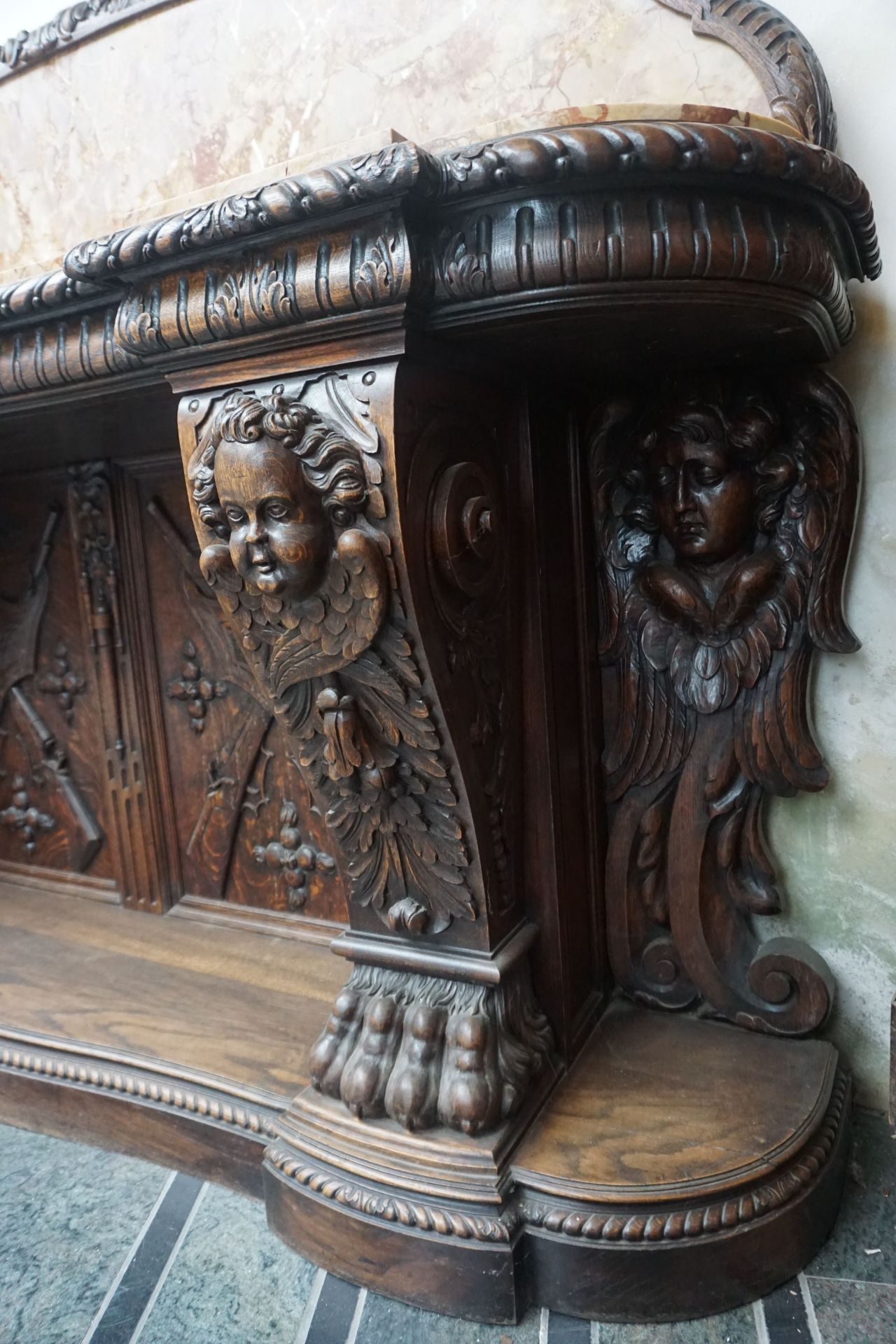 Unusual console in wood with marble top 19th H152X225x50 - Image 2 of 3