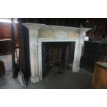 Fireplace in white marble inlaid with brown marble H162x213x36