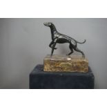 Statue in Bronze, SOHER, Dog on soccle in Marble H26