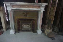 Fireplace in white and rose marble with built-in fireplace H130x150x42