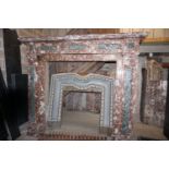 Fireplace in red marble with inserts in gray marble 19th H136x153x60