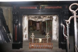 Fireplace in black marble de Mazy inlaid with red marble 19th H120x152x50