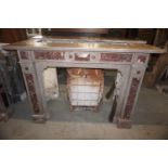 Fireplace in gray marble inlaid with red marble 19th H120x167x60