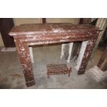 Fireplace in red marble, art deco, 19th H110x135x36
