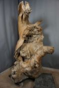 Unusual sculpture with bats in wood (teak) H175x100x90