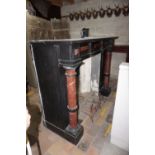 Fireplace in red and black marble 19th H134x165x60