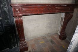 Fireplace in red marble with lion claws 19th H110x146x39