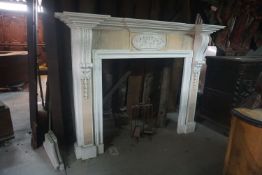 Fireplace in white marble inlaid with brown marble H162x213x36