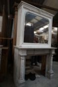 Fireplace in white marble with trumeau in wood with mirror 19th H275x170x70