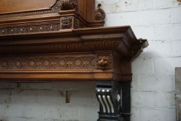 Fireplace in bluestone with capital in wood. THE UPPERPART WITH PAINTING IS NOT INCLUDED Origin