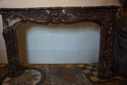 Fireplace in red-brown marble 18th H120x139x40