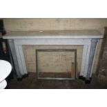 Fireplace in white marble with blue columns, 19th H100x160x35