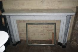 Fireplace in white marble with blue columns, 19th H100x160x35
