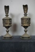 Couple of decorative vases in Zamac and marble H52