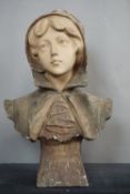 Decorative bust in plaster, numbered H59x50