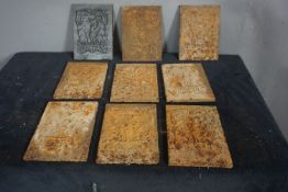 Lot (27) fire tiles in cast iron H 15.5x11