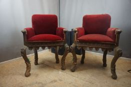 Paire of Neogotic armchairs with curved legs in wood 19th H105x80x55