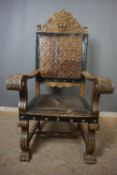 Chair / seat in wood and leather 19th H135x70