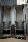Haute Ã©poque, couple of seats with neogotic upperpart 16th / 19th H250x77x60