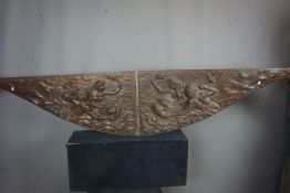 Sculpture in the shape of a boat with marine scene H40x185