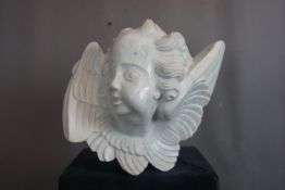 Angel-head in white marble H32x36