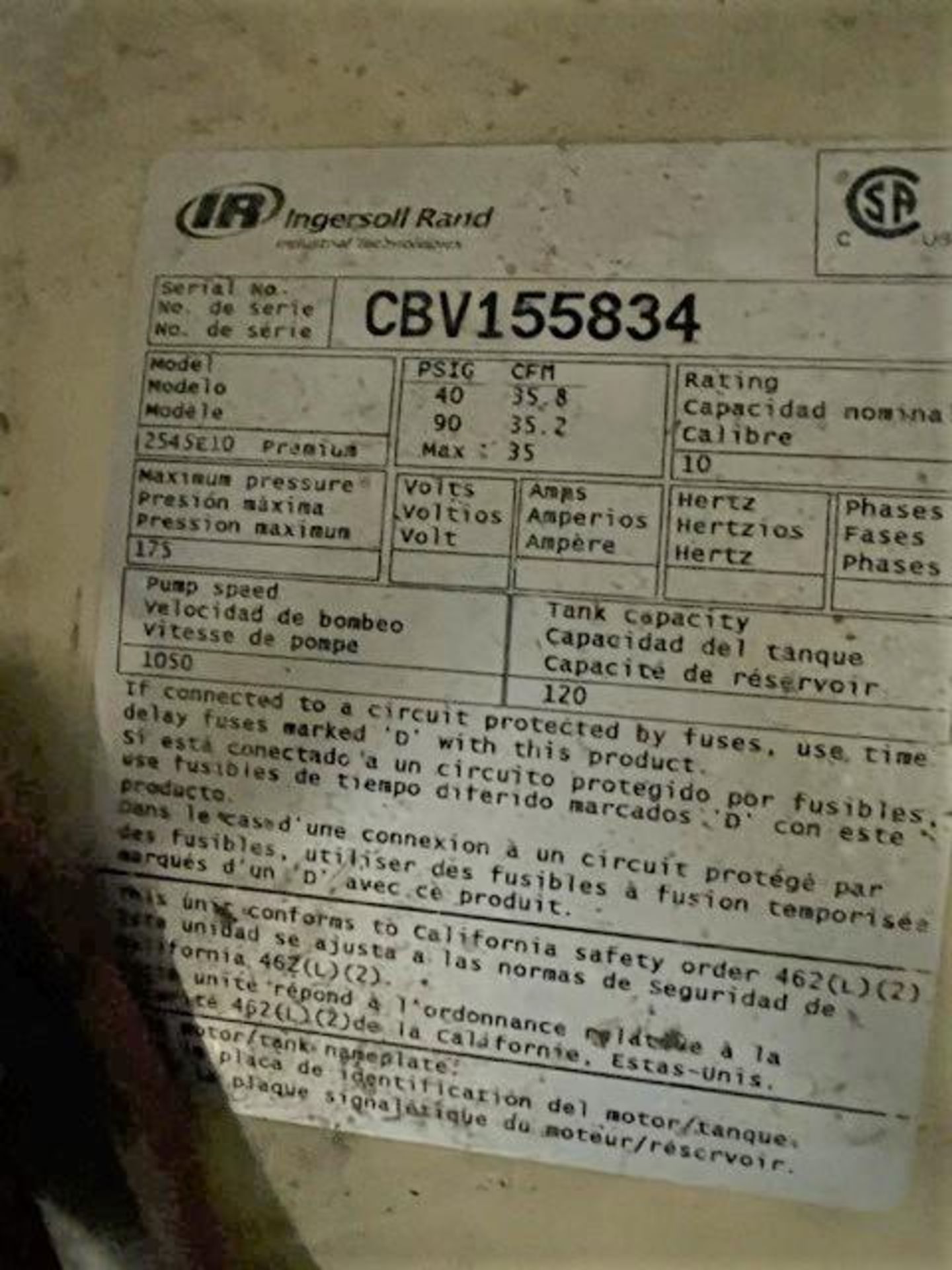 Ingersoll Rand 10HP Compressor - Image 3 of 3