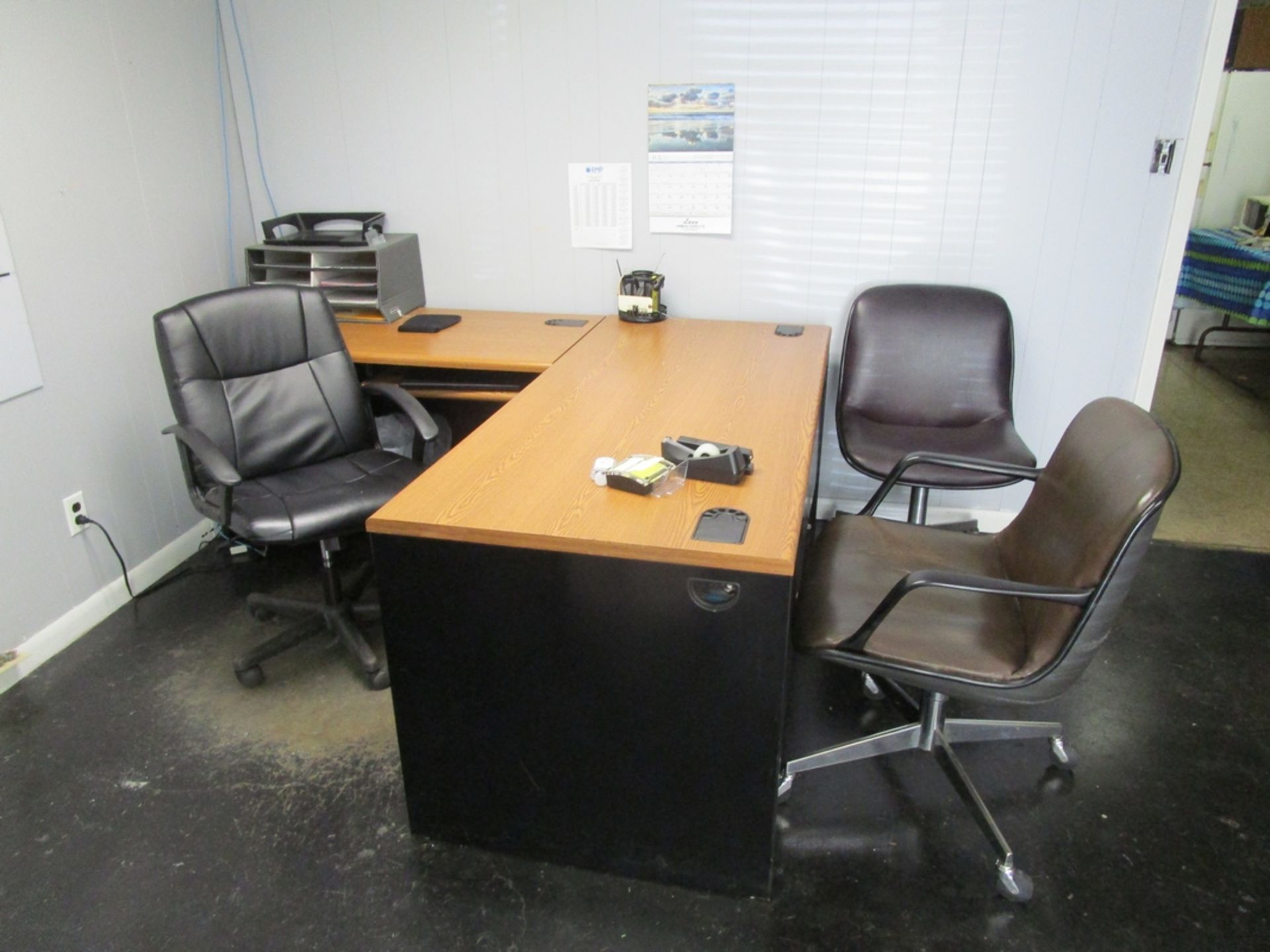 Office Furniture, L-Shaped Desk, (3) Chairs, Round Table, Toaster Oven - Image 2 of 2