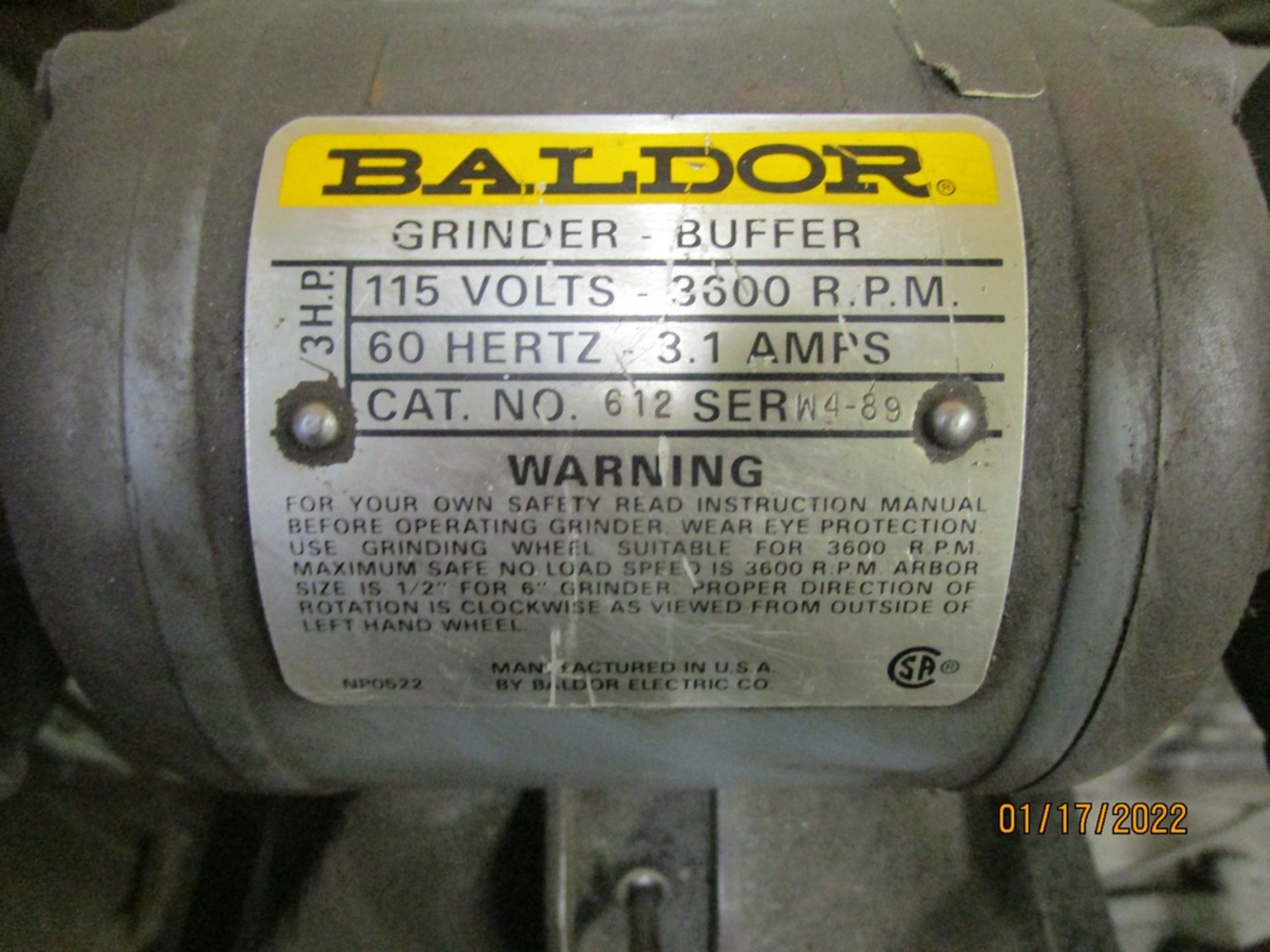 Baldor No. 612 Double End 6" Grinder/Buffer - Image 2 of 2