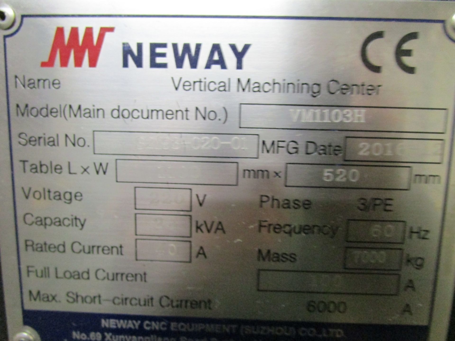 Neway VM-1103H CNC Vertical Machining Center, S/N 32193-020-01, 2016 - Image 14 of 24